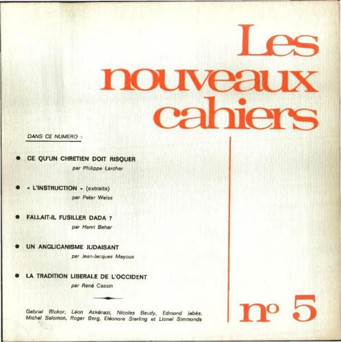 Les Nouveaux Cahiers N°005 (Mars – Mai 1966)